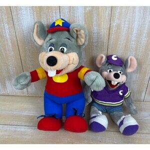 2 Vintage Chuck E. Cheese Plush Toy Stuffed Dolls